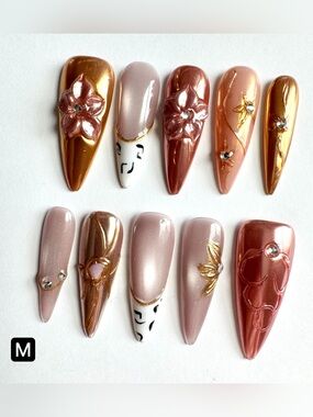 Metallic Rose Gold & Blush Stiletto Press-On Nails